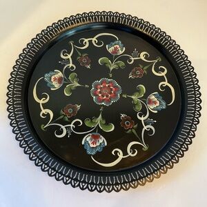 Vintage Métal Hand-painted Floral Tray